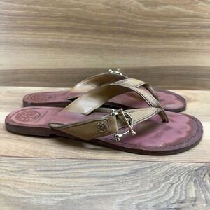 Tory Burch Thea Flat Sandals Womens 8 Tan Caramel Leather Flip Flops